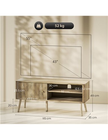 HOMCOM TV Stand Cabinet for TVs up to 55" - Oak