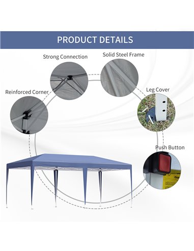 Outsunny Pop Up Gazebo, Double Roof Foldable Canopy Tent, Wedding Awning Canopy w/ Carrying Bag, 6 m x 3 m x 2.65 m, Blue