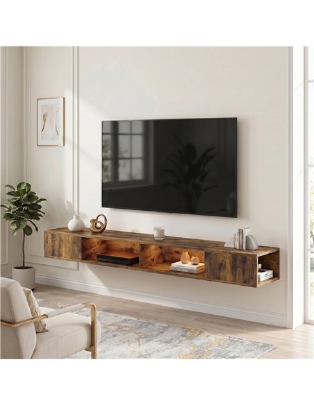 HOMCOM Wall Mounted TV Stand with RGB LED Lights, Floating Entertainment Centre for 75 Inch TV, Rustic Brown - pic 191111 | FastDaddyshop