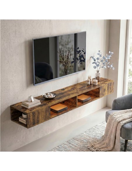 HOMCOM Wall Mounted TV Stand with RGB LED Lights, Floating Entertainment Centre for 75 Inch TV, Rustic Brown - pic 191117 | FastDaddyshop