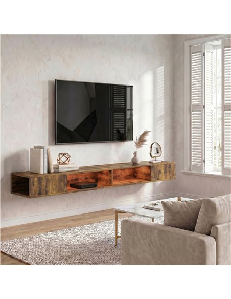 HOMCOM Wall Mounted TV Stand with RGB LED Lights, Floating Entertainment Centre for 75 Inch TV, Rustic Brown - pic 191118 | FastDaddyshop