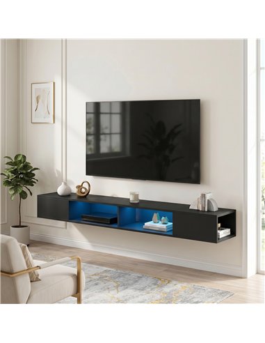 HOMCOM Wall Mounted TV Stand with RGB LED Lights, Floating Entertainment Centre for 75 Inch TV, Black