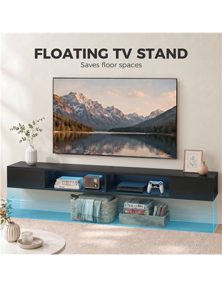 HOMCOM Wall Mounted TV Stand with RGB LED Lights, Floating Entertainment Centre for 75 Inch TV, Black - pic 191122 | FastDaddyshop