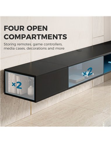 HOMCOM Wall Mounted TV Stand with RGB LED Lights, Floating Entertainment Centre for 75 Inch TV, Black