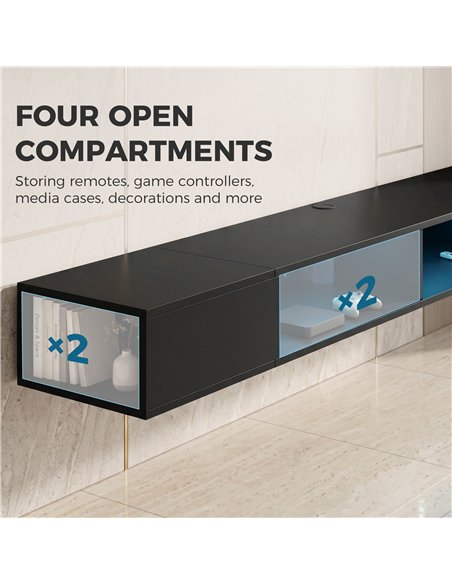 HOMCOM Wall Mounted TV Stand with RGB LED Lights, Floating Entertainment Centre for 75 Inch TV, Black - pic 191124 | FastDaddyshop