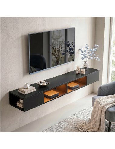 HOMCOM Wall Mounted TV Stand with RGB LED Lights, Floating Entertainment Centre for 75 Inch TV, Black
