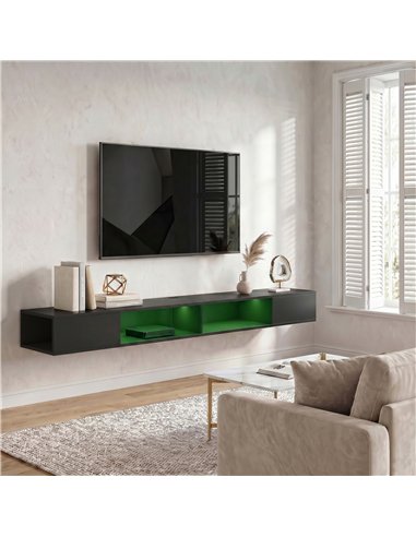 HOMCOM Wall Mounted TV Stand with RGB LED Lights, Floating Entertainment Centre for 75 Inch TV, Black