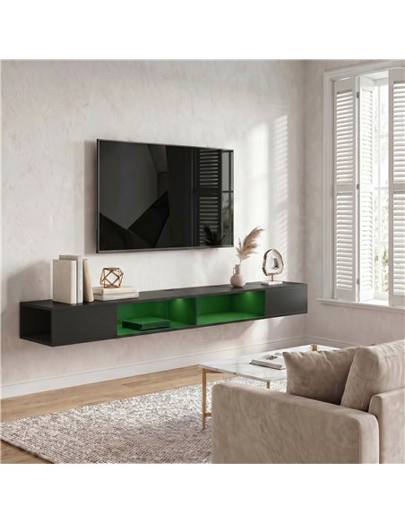 HOMCOM Wall Mounted TV Stand with RGB LED Lights, Floating Entertainment Centre for 75 Inch TV, Black - pic 191127 | FastDaddyshop