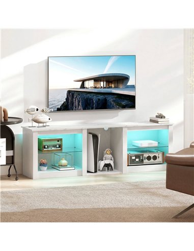 HOMCOM 70in TV Stand, with LED Lights and Storage - White