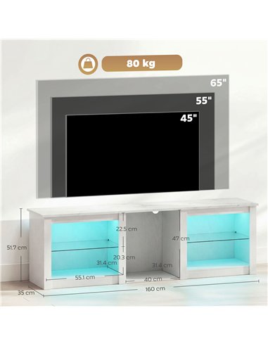 HOMCOM 70in TV Stand, with LED Lights and Storage - White