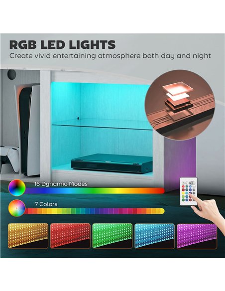 HOMCOM 70in TV Stand, with LED Lights and Storage - White - pic 191131 | FastDaddyshop
