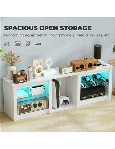 HOMCOM 70in TV Stand, with LED Lights and Storage - White