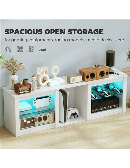 HOMCOM 70in TV Stand, with LED Lights and Storage - White - pic 191132 | FastDaddyshop