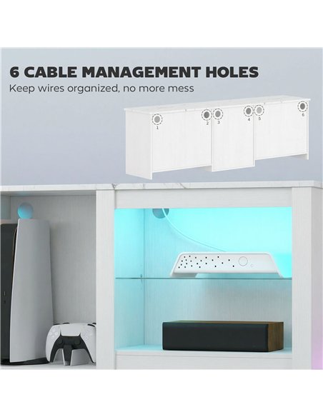HOMCOM 70in TV Stand, with LED Lights and Storage - White - pic 191134 | FastDaddyshop
