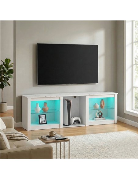 HOMCOM 70in TV Stand, with LED Lights and Storage - White - pic 191135 | FastDaddyshop