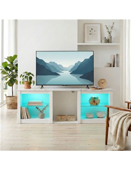 HOMCOM 70in TV Stand, with LED Lights and Storage - White - pic 191136 | FastDaddyshop