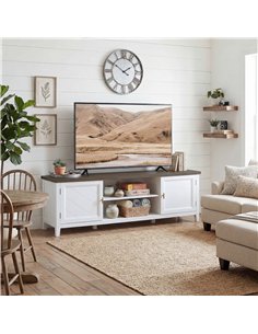 HOMCOM TV Unit for TVs up to 42 Inch, Farmhouse Entertainment Centre with 2 Open Shelves, 2 Cabinets and Thick Top 2
