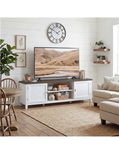 HOMCOM TV Unit for TVs up to 42 Inch, Farmhouse Entertainment Centre with 2 Open Shelves, 2 Cabinets and Thick Top
