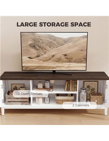 HOMCOM TV Unit for TVs up to 42 Inch, Farmhouse Entertainment Centre with 2 Open Shelves, 2 Cabinets and Thick Top