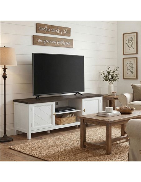 HOMCOM TV Unit for TVs up to 42 Inch, Farmhouse Entertainment Centre with 2 Open Shelves, 2 Cabinets and Thick Top - pic 191145 | FastDaddyshop