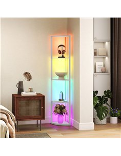 HOMCOM RGB LED Floor Lamp with Shelves, 4-Tier Dimmable Standing Lamp with Adjustable Brightness and Remote Control, Modern Corn 2