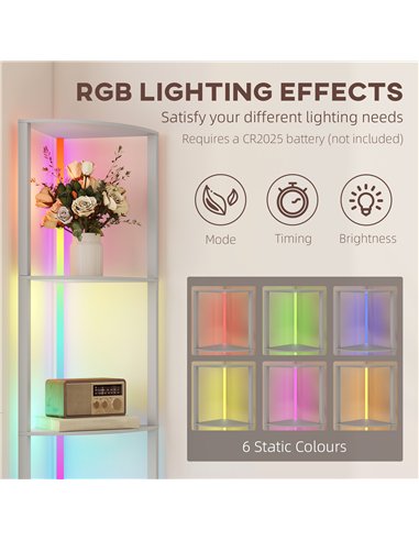 HOMCOM RGB LED Floor Lamp with Shelves, 4-Tier Dimmable Standing Lamp with Adjustable Brightness and Remote Control, Modern Corn