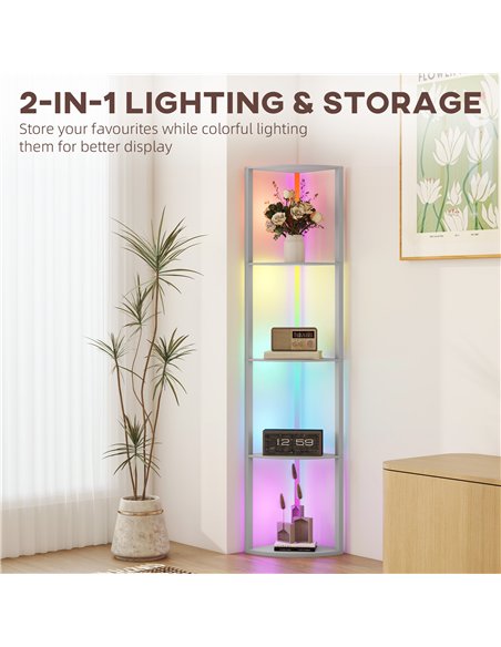 HOMCOM RGB LED Floor Lamp with Shelves, 4-Tier Dimmable Standing Lamp with Adjustable Brightness and Remote Control, Modern Corn - pic 191159 | FastDaddyshop