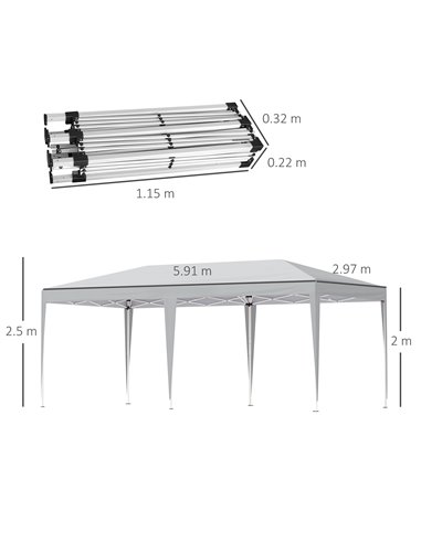 Outsunny 6x3m Pop Up Gazebo with 2-Roof Foldable Canopy Tent, Carrying Bag, Grey