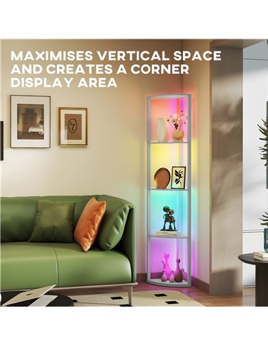 HOMCOM RGB LED Floor Lamp with Shelves, 4-Tier Dimmable Standing Lamp with Adjustable Brightness and Remote Control, Modern Corn