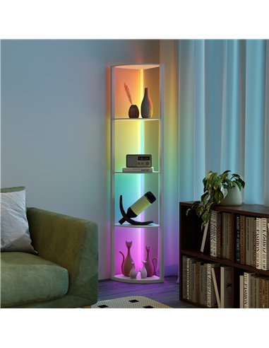 HOMCOM RGB LED Floor Lamp with Shelves, 4-Tier Dimmable Standing Lamp with Adjustable Brightness and Remote Control, Modern Corn