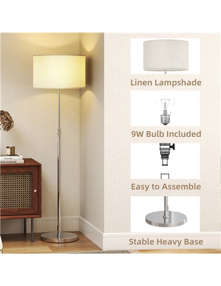 HOMCOM Floor Lamp with Remote, Height Adjustable Standing Lamp with Linen Shade, Dimmable with 3000K-6000K Adjustable Colour Tem - pic 191169 | FastDaddyshop