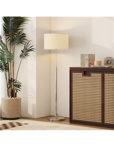 HOMCOM Floor Lamp with Remote, Height Adjustable Standing Lamp with Linen Shade, Dimmable with 3000K-6000K Adjustable Colour Tem
