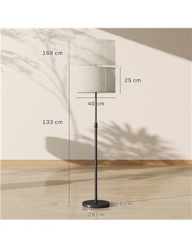 HOMCOM Floor Lamp with Remote, Height Adjustable Standing Lamp with Linen Shade, Dimmable with 3000K-6000K Adjustable Colour Tem