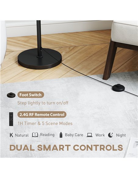 HOMCOM Floor Lamp with Remote, Height Adjustable Standing Lamp with Linen Shade, Dimmable with 3000K-6000K Adjustable Colour Tem - pic 191177 | FastDaddyshop
