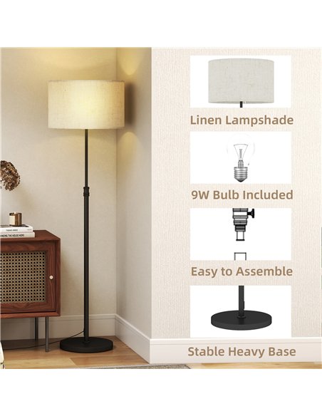HOMCOM Floor Lamp with Remote, Height Adjustable Standing Lamp with Linen Shade, Dimmable with 3000K-6000K Adjustable Colour Tem - pic 191178 | FastDaddyshop