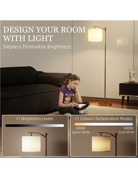 HOMCOM LED Floor Lamp with Remote Control - Gold Tone - pic 191185 | FastDaddyshop