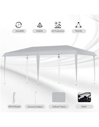 Outsunny Pop Up Gazebo, Double Roof Foldable Canopy Tent, Wedding Awning Canopy w/ Carrying Bag, 6 m x 3 m x 2.65 m, Grey