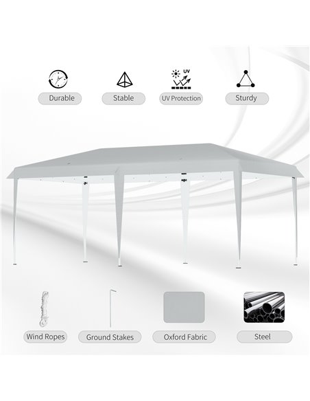 Outsunny Pop Up Gazebo, Double Roof Foldable Canopy Tent, Wedding Awning Canopy w/ Carrying Bag, 6 m x 3 m x 2.65 m, Grey - pic 19119 | FastDaddyshop