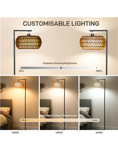 HOMCOM Boho Dimmable Floor Lamp - Black