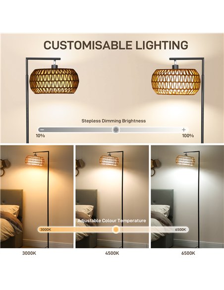 HOMCOM Boho Dimmable Floor Lamp - Black - pic 191194 | FastDaddyshop