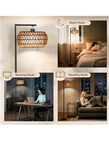 HOMCOM Boho Dimmable Floor Lamp - Black