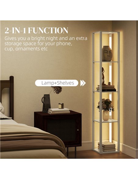 HOMCOM Floor Lamp with Shelves and 3 Brightness Levels - Oak - pic 191203 | FastDaddyshop
