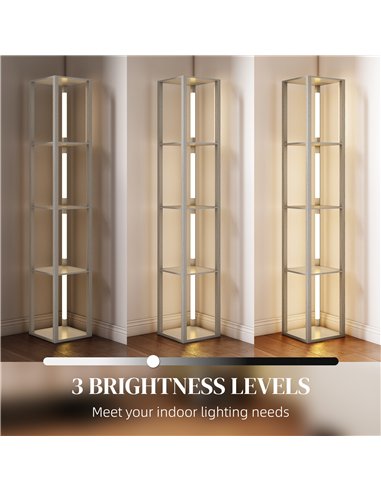 HOMCOM Floor Lamp with Shelves and 3 Brightness Levels - Oak