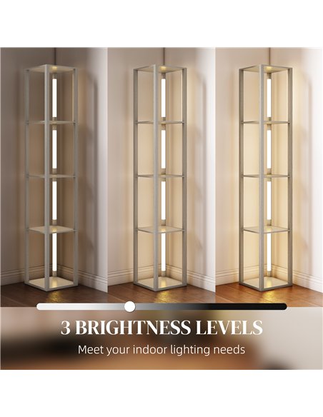HOMCOM Floor Lamp with Shelves and 3 Brightness Levels - Oak - pic 191204 | FastDaddyshop