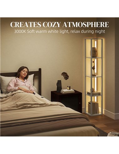 HOMCOM Floor Lamp with Shelves and 3 Brightness Levels - Oak