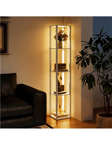 HOMCOM Floor Lamp with Shelves and 3 Brightness Levels - Oak