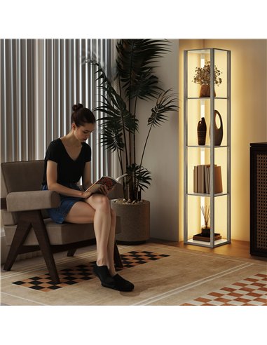 HOMCOM Floor Lamp with Shelves and 3 Brightness Levels - Oak