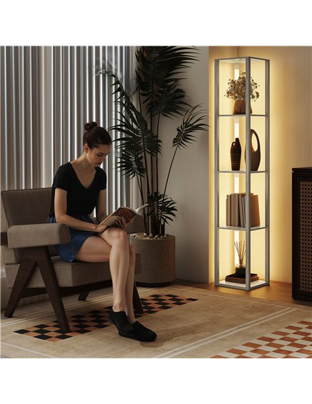 HOMCOM Floor Lamp with Shelves and 3 Brightness Levels - Oak - pic 191208 | FastDaddyshop