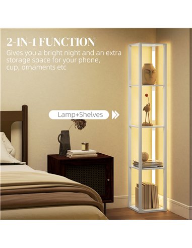 HOMCOM Floor Lamp with Shelves and 3 Brightness Levels - White