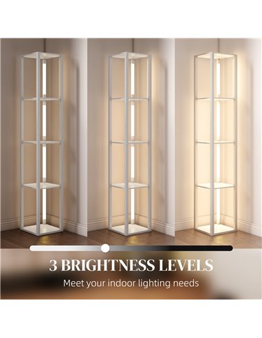 HOMCOM Floor Lamp with Shelves and 3 Brightness Levels - White